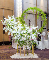 White Flowers & Green Foliage Oil Lamp - Elegant Traditional Wedding Lighting Sri Lanka